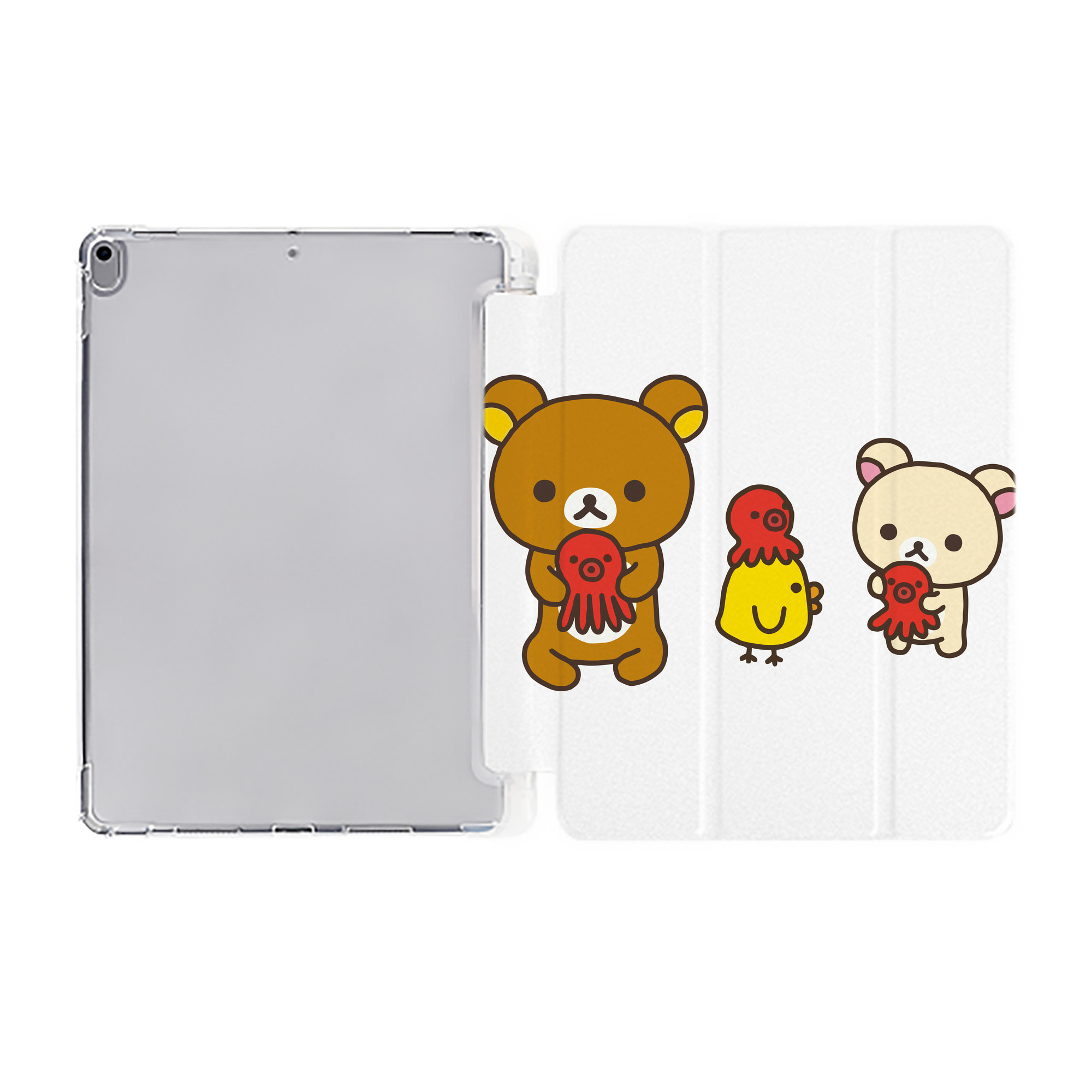 （画像用） リラックマ リラックマ キイロイトリ Rilakkuma Korilakkuma Kiiroitori IPad ケース ペン収納付き 三つ折りスタンド PUレザー×シリコン 対応機種9.5/10.5/10.9インチ